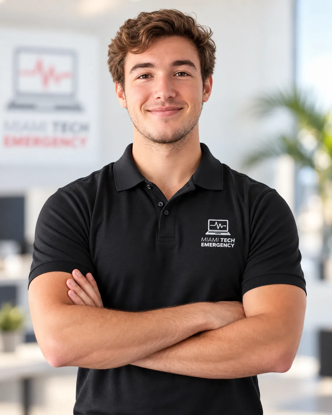 Miami Tech Emergency technician in a branded black polo